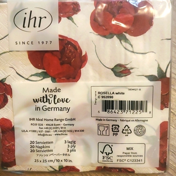 Red Rose Cocktail Napkins 20 napkins per package-Set of 2 - Picture 2 of 2